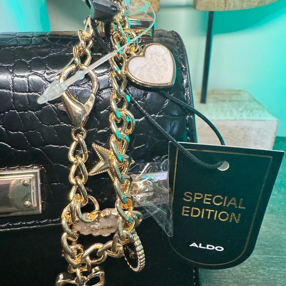 NWT ALDO LARIGODIAA Black Chain Satchel Crossbody with Scarf - Picture 7 of 9